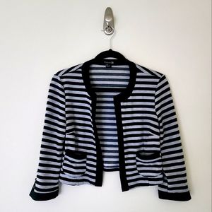 H&M gray and black horizontal striped stretch knit jacket, size S